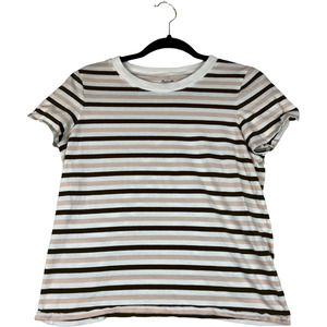 Madewell T Shirt Northside Vintage Tee in Stripe Pink Brown White Size Small